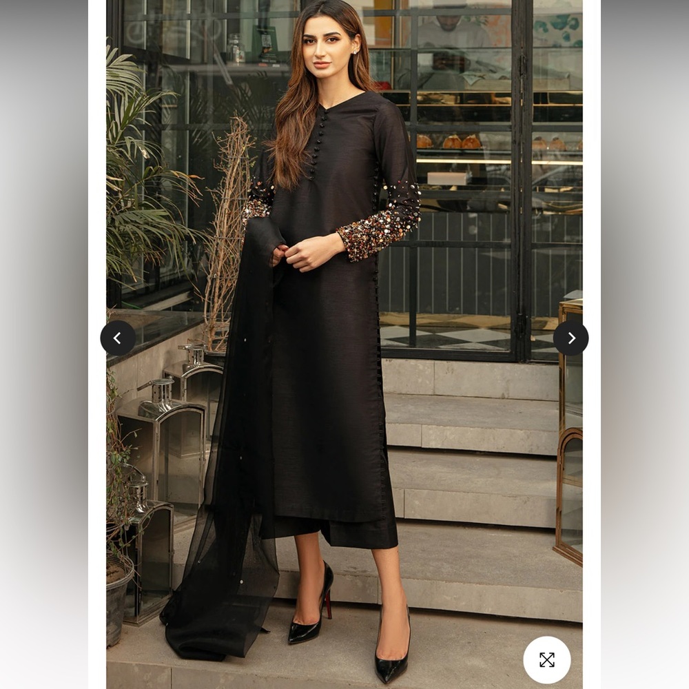Chic Black Women Salwar with Embellished Sleeves